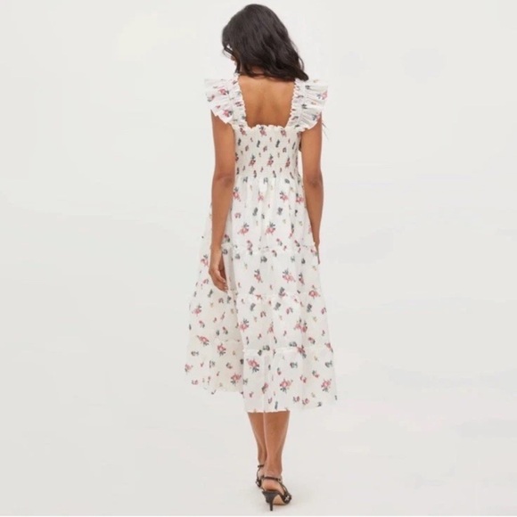 New HILL HOUSE Ellie Floral Smocked Midi Nap Dress in Ivory Crushed Taffeta Ikat - Picture 5 of 16